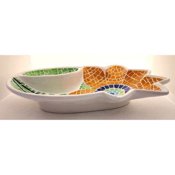 CHIP & DIP/SAUCE-COOKS CLUB-Sunflower-Mosaic-Large-Green-Orange-2 Sections - Picture 2 of 10